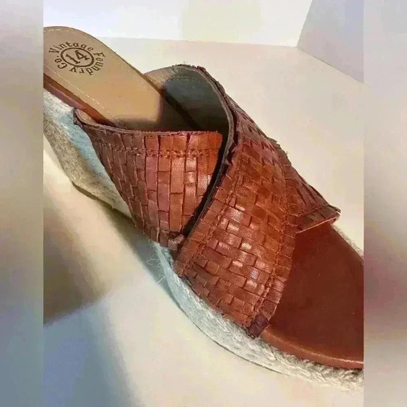 Vintage Foundry Co Lorie Espadrille Wedge Sandal Leather Style VFL254 Cognac 7.5 - Picture 4 of 11